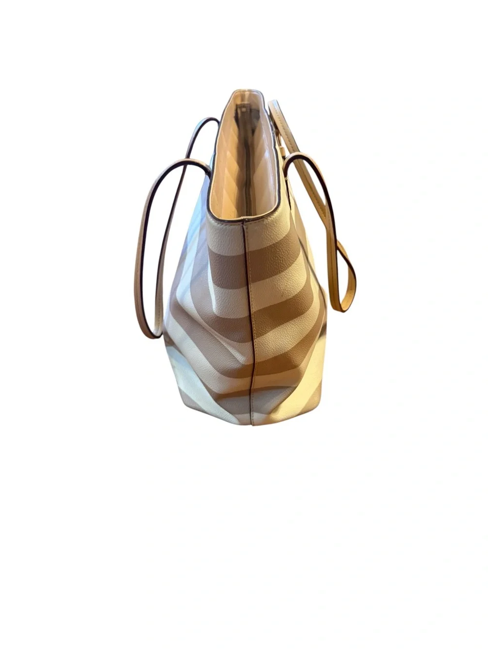 Kate spade Striped Beige & White Tote with Bow Accent